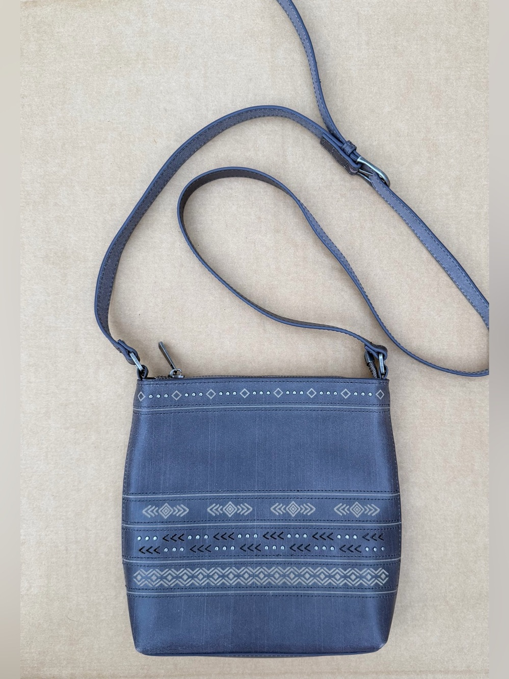 Most Wanted Gray Crossbody Bag Boho Geometric Studded Adjustable Strap